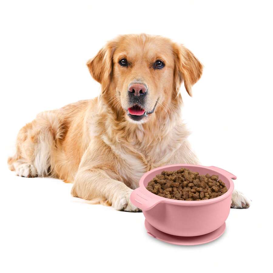 1pc Silicone Suction Cup Anti-Spill Pet Bowl, Portable & Hangable Drinking Bowl For Small Dogs And Cats - Pink - View 1