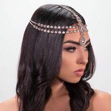 1pc Silver Exotic Style Shiny Rhinestone Water Drop Design Forehead Chain Bridal Hair Accessory Headband For Women - Silver - View 2