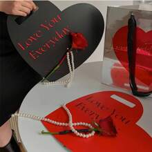 1pc Heart Shaped Flower Arrangement Bag, Fresh Flower Packaging Box, Flower Carrying Bag, Suitable For Flower Packaging, No Flower Included - Red - View 5