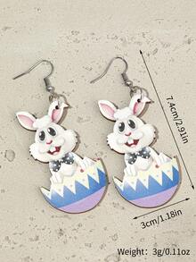 1pair Women'S Fashionable Casual Wooden Earrings With Colorful Rabbit Pattern Holiday Gift For Family And Friends - Multicolor - View 2