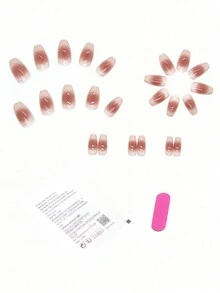 24pcs/set Short Square Nail Tips With 1pc Nail File And 1pc Jelly Gel - Multicolor - View 2