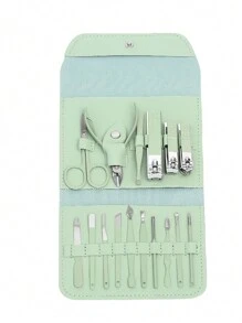 Manicure Set, Stainless Steel Nail Clipper Set, Professional Grooming Kit, Facial, Hand And Foot Skin Care And Nail Care Tools, With Leather Travel Storage Case - Green - View 11