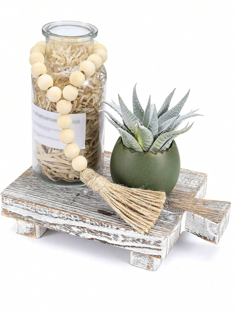 木質基座架,適用於廚房/浴室櫥櫃裝飾；木製展示盤,用於裝飾和展示 - 白色 - 查看 1