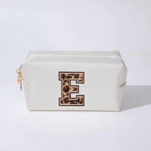 Simple Style Letter Embroidery Makeup Bag Waterproof Cosmetic Bag Travel Portable Storage Small Toiletry Bag Letter Printing Make Up Bag Valentine'S Day Gift PU Leather - Beige - View 11