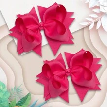 2 件裝 5 英寸髮蝴蝶結時尚兒童髮蝴蝶結帶夾子適合節日 - 玫紅色 - 查看 8