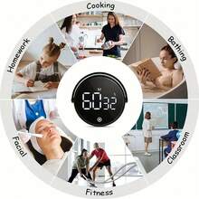 數位廚房定時器,可視定時器大 Led 顯示磁性倒數計時器音量可調,適合烹飪和老人和孩子使用 - 黑色電池款 - 查看 6