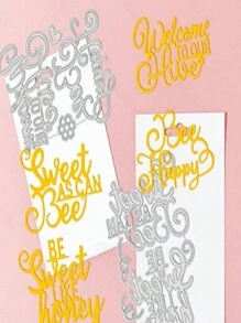 3入組蜜蜂和字母設計金屬模切模板,diy相簿和紙質手工藝品 - 銀色 - 查看 4