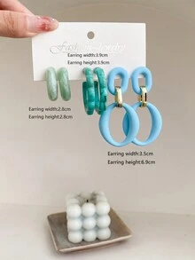 1 套/3 对个性化夸张大圈耳环，时尚 C 形耳夹耳环套装 - 彩色 - 查看 13