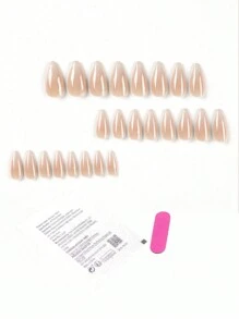 24入組短方形法式極簡風格假指甲，搭配1pc指甲文件和1pc果凍凝膠式貼片美甲工具組合 - 彩色 - 查看 2