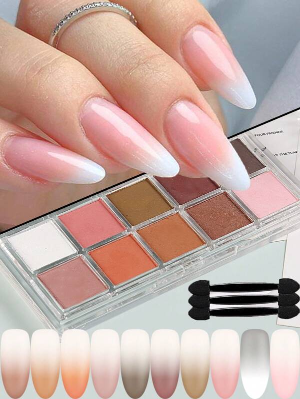 10 ألوان من مساحيق الأظافر الصلبة بتدرج لوني وبريق أظافر مرآة من مسحوق تلألؤ خافت يتناغم مع طلاء أظافر الجل الأشعة فوق البنفسجية لأظافر الفن وزخرفتها ، تتناسب مع عصا الظلال للعيون