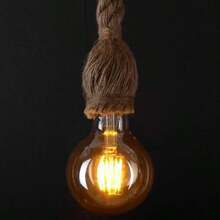 1pc Vintage Rope Pendant Light, Single Head, 3.3ft Cord, E26/E27 Socket, Industrial Farmhouse Restaurant Bar Hanging Lamp Fixture Home Decoration, Rope Decorative Cord (Bulb Not Included) - Yellow - View 1