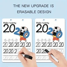 1入組卡通早教寫字筆練習本,可重複使用的寫作工具、字母和數字跟蹤練習冊,兒童初學寫作練習冊,兒童教育玩具 - 紫色 - 查看 3