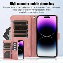 1入組粉色格紋拉鍊多卡槽手機殼，帶對比色手帶，小球和鑽石圖案，適用於蘋果iPhone 15pro/15promax/15plus/15/14pro/14promax/14plus/14/13pro/13promax/13/12pro/12promax/12/11promax/11/11pro和三星Galaxy S23ultra/S23plus/S23/S22ultra/S22plus/S22/S21ultra/S21plus/S21/A54/A53/A52/A33/A32/A22/A14/Note20u - 粉色 - 查看 5