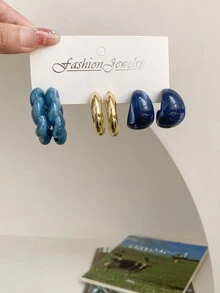 1 套/3 对个性化夸张大圈耳环，时尚 C 形耳夹耳环套装 - 彩色 - 查看 8