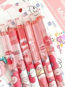 6pcs Pink Cartoon Little Dinosaur Neutral Pens(Random) - Pink - View 2
