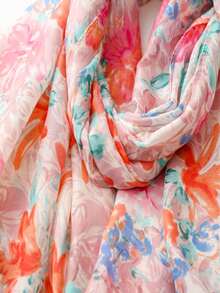 1條簡約印花圍巾,女士新款春夏長款絲巾,防曬沙灘披肩,多功能圍巾 - 粉色 - 查看 2