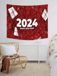 1入硬纖維布掛毯,2024新年攝影背景,紅色和金色煙花印花,適用於新年除夕派對和慶祝活動,適用於戶外,臥室,客廳,免費安裝套件 - 彩色 - 查看 7