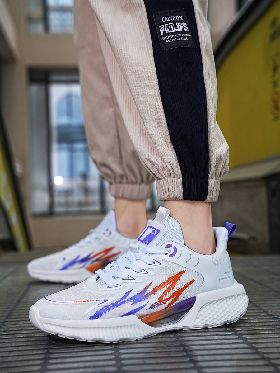 男士運動鞋,前繫帶,舒適輕質網眼鞋面,適合跑步和日常戶外活動,適合情侶,時尚女式登山鞋 - 白色 - 查看 1