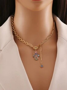 1 Miếng Phong cách Bohemian Mắt & Có màu sắc Dầu Thiết kế Hình cọ Thép không gỉ Vòng cổ mặt dây chuyền , Thích hợp Đối với Mặc hàng ngày - Vàng - Xem 3