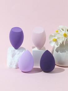 baopinger 4件装化妆粉扑套装，化妆海绵不易吸收粉底，亲水性聚氨酯遇水变大，水滴斜切化妆软粉底粉扑遮瑕完美混合化妆粉扑美容工具。（紫色系列） - 淡紫色 - 查看 2