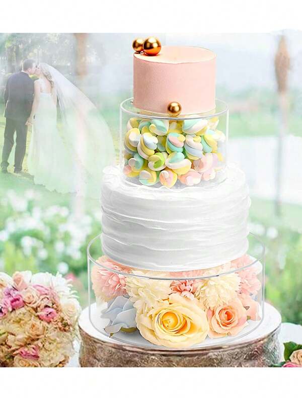 1 Pièce Présentoir À Gâteaux En Acrylique Clair, Avec Fente Pour Lumières De Chaîne, Piliers De Support De Base De Gâteau Cylindriques, Présentoir De Forme De Boîte Pour La Décoration De Mariage, D'anniversaire Et De Vacances