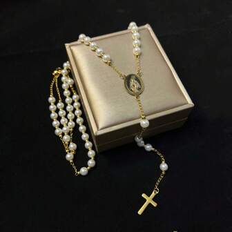 1pc 6mm Cross Necklace, Exquisite Gift, Women Sweater Chain