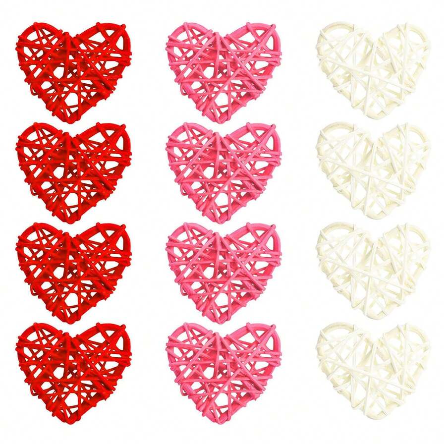 12入組情人節心形藤球,3色款,用於婚禮/家居裝飾填充物、diy工藝品 - 3色 - 查看 1