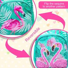 3 件組 火烈鳥雙面設計串珠女童背包含飯盒鉛筆盒小學生及幼兒園兒童 - 綠色 - 查看 5