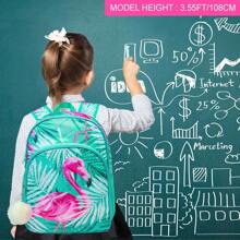 3 件組 火烈鳥雙面設計串珠女童背包含飯盒鉛筆盒小學生及幼兒園兒童 - 綠色 - 查看 7