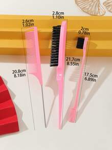 3pcs Hair Styling Comb Set Teaser Hair Brush Rat Tail Comb Edge Brush For Edges And Back Detangling, Combing, Smoothing Hair, Hair Brush/Hair Comb PINK, Hair Brush, Comb, Hair Tools, Hair Products And Accessories For Barber Salon Beauty Travel Essentials