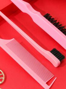 3pcs Hair Styling Comb Set Teaser Hair Brush Rat Tail Comb Edge Brush For Edges And Back Detangling, Combing, Smoothing Hair, Hair Brush/Hair Comb PINK, Hair Brush, Comb, Hair Tools, Hair Products And Accessories For Barber Salon Beauty Travel Essentials