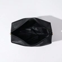 簡約風格字母刺繡化妝包防水化妝包旅行便攜收納小化妝包字母印花化妝包情人節禮物pu皮革 - 黑色 - 查看 9