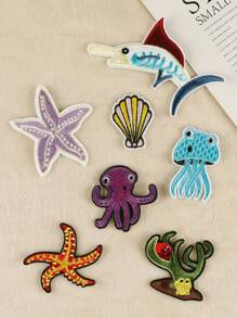 1set/7pcs Embroidered Starfish Iron-On Patch, Clothing Hat Accessory Diy Decoration - Multicolor - View 1