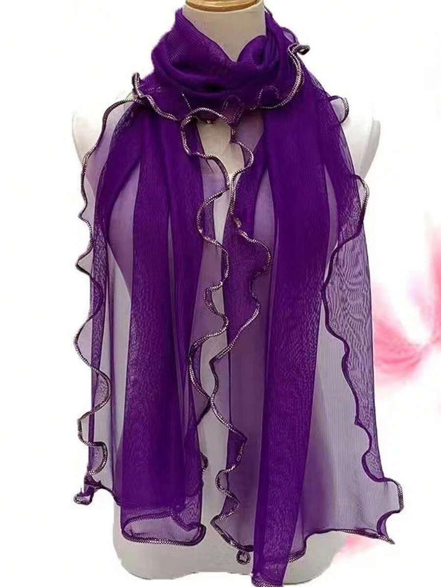 Party 1 Pc Solid Color Ruffle Scarf Women Elegant Lace Hijab Dance Scarf Suitable For Stage Performances, Daily Travel Decoration - Purple - View 1