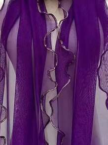 Party 1 Pc Solid Color Ruffle Scarf Women Elegant Lace Hijab Dance Scarf Suitable For Stage Performances, Daily Travel Decoration - Purple - View 2