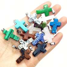40pcs/20 Set Multicolor Natural Stone Pendants, Cross Shape Stone Charms Gemstone Pendants With Ring Clasps For Necklace Bracelet Jewelry DIY Beads, Ideal Choice For Gifts - Multicolor - View 2