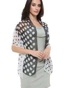 1pc Women's Spring Personalized Printed Fashion Chiffon Scarf, Versatile Shawl - Black and White - View 3