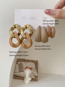1套3對時尚幾何拼裝下垂耳環,經典c形耳環,百搭耳飾 - 彩色 - 查看 14
