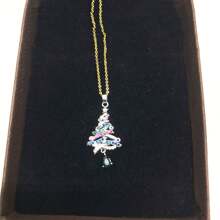 1件流行的多色聖誕樹掛墜項鏈,適合女性日常佩戴 - 藍色 - 查看 1