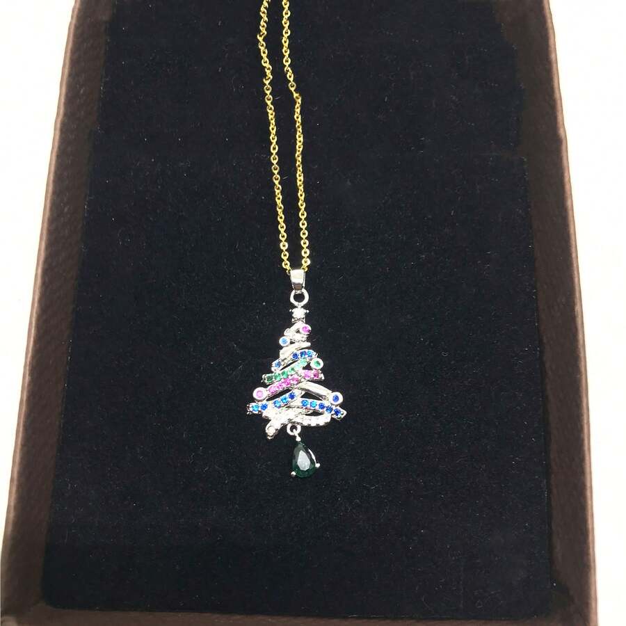 1件流行的多色聖誕樹掛墜項鏈,適合女性日常佩戴 - 藍色 - 查看 1