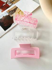 1-4个/套粉色爱心磨砂透明方形大号轻便塑料发爪夹，时尚高档，甜美优雅，适合日常外出、扎头发、洗脸或沐浴、化妆和搭配休闲、上学等场合的粉色配饰，情人节礼物，发夹，发卡，发夹，发卡，秋冬发夹，女士度假装扮发饰，情人节礼物 - 款式 - 查看 5