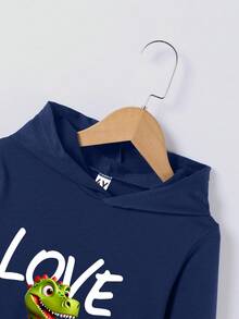 男童恐龙爱心字母印花长袖卫衣，情人节 - 寶藍色 - 查看 3