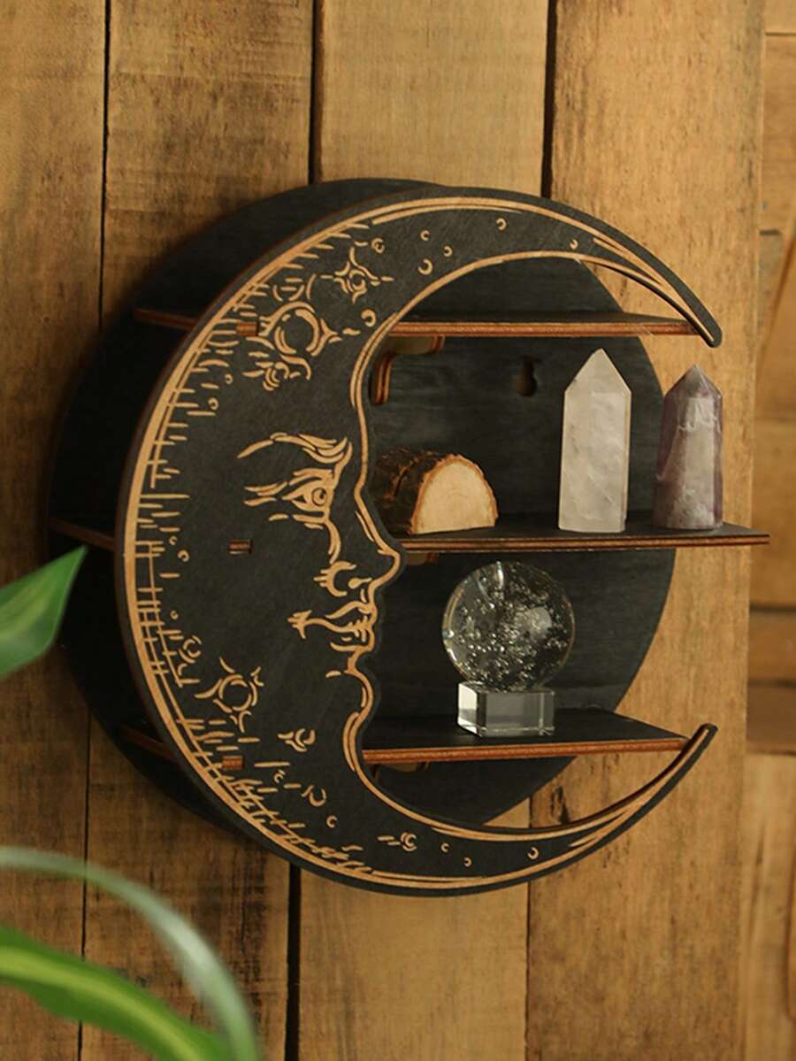 1pc European Style Wooden Wall Mounted Shelf, Simple Decorative Wooden Crafts For Home & B&B - Black - View 1