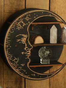 1pc European Style Wooden Wall Mounted Shelf, Simple Decorative Wooden Crafts For Home & B&B - Black - View 4