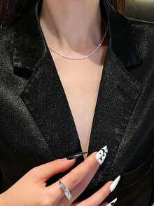 女性超閃耀ins風格簡單奢華閃爍項鍊,標準s925銀日常佩戴鎖骨鍊,時尚語彙 - 銀色 - 查看 5