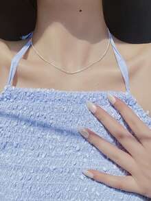 女性超閃耀ins風格簡單奢華閃爍項鍊,標準s925銀日常佩戴鎖骨鍊,時尚語彙 - 銀色 - 查看 3