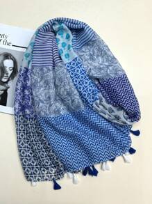 1 件透气流苏披肩，优雅风格围巾，春夏季时尚女士真丝围巾，彩色小碎花长围巾，多功能户外防晒沙滩巾，头巾 - 彩色 - 查看 4