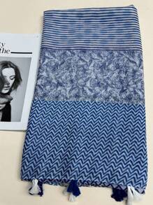 1 件透气流苏披肩，优雅风格围巾，春夏季时尚女士真丝围巾，彩色小碎花长围巾，多功能户外防晒沙滩巾，头巾 - 彩色 - 查看 5