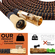 升級版25英尺可伸縮花園水管,25英尺防漏輕量花園用水管,額外強度耐用園藝彈性水管,擴展花園水管 - 黑橙色 - 查看 3