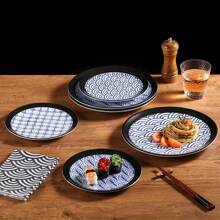 Japanese Blue & White Style Ceramic Dinner Plate, Used For Serving Sushi And Other Dishes, Suitable For Home, Restaurant, Diameter 8 Inch/10 Inch - Leaf Pattern - View 1